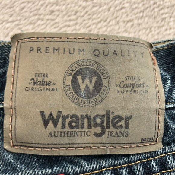 Wrangler Mens Jeans 38x30 Regular Fit Blue Dark Denim Cotton Straight Leg Casual - Picture 15 of 16